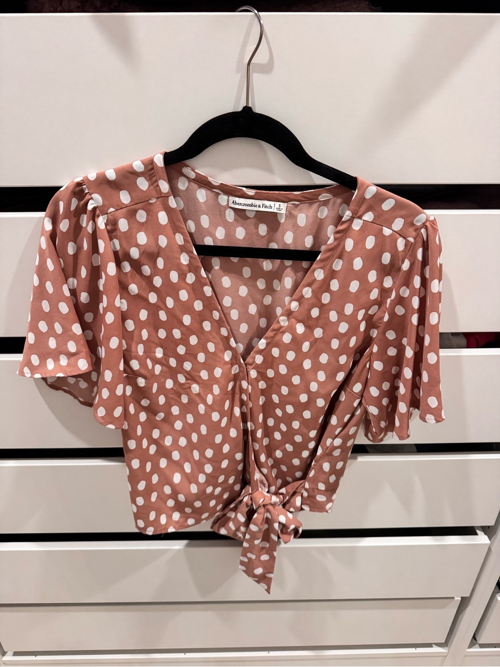 Abercrombie & Fitch Rust Mauve Polka Dot Wrap Tie-Front Top size small